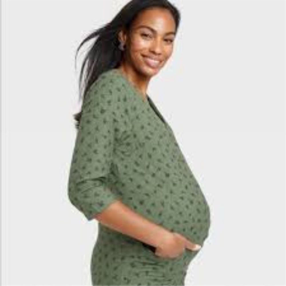 The Nines by Hatch 3/4 Sleeve Maternity Jumpsuit in Olive Green Size Large NWT